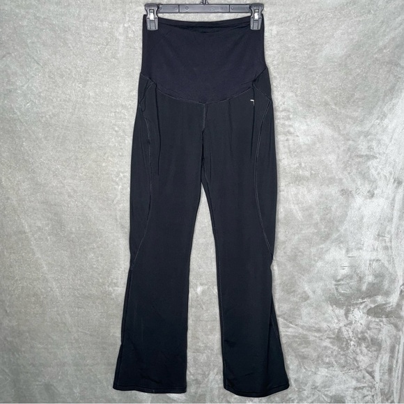 Old Navy Maternity Black Flare Activewear Pants Over-Belly Wide Leg M - Picture 1 of 8